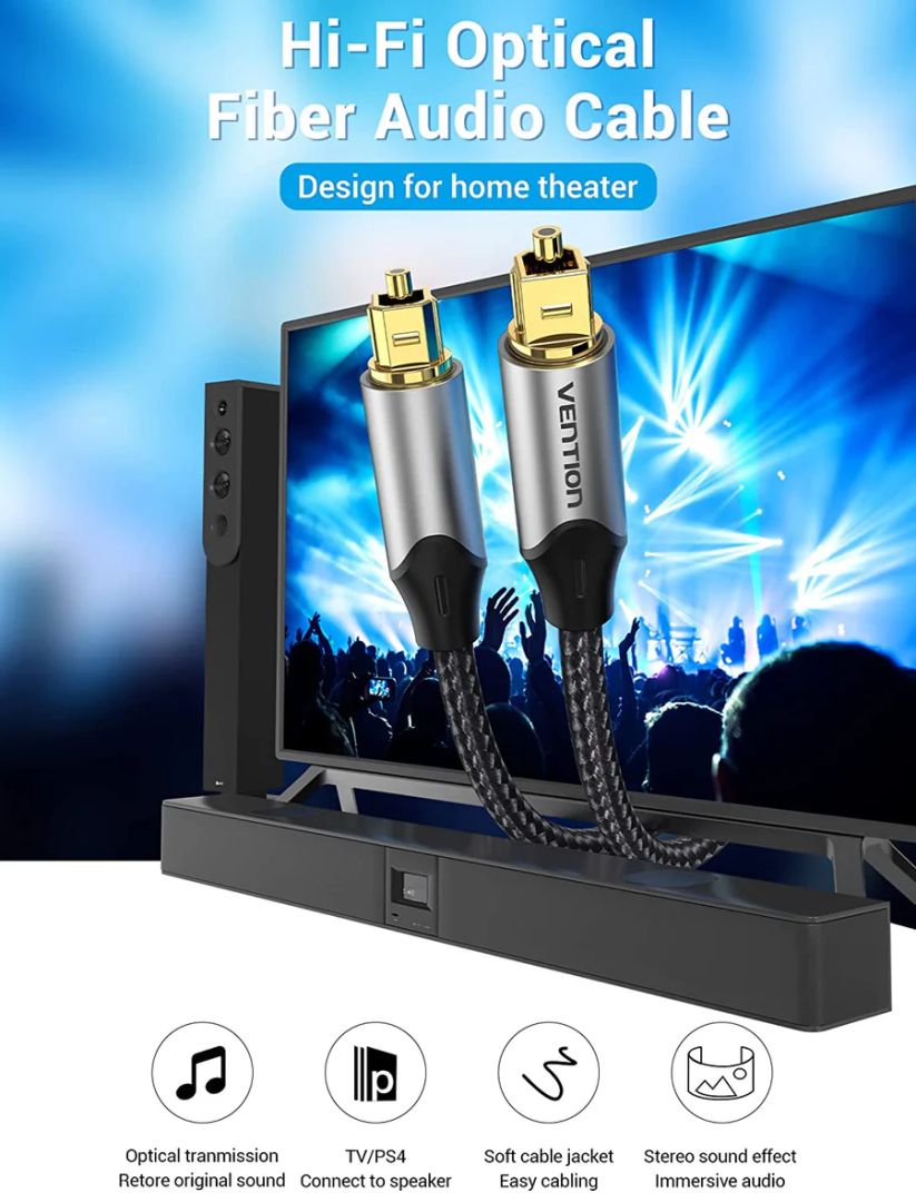 Vention Optical Fiber Audio Cable Aluminum Alloy Type 3m Gray