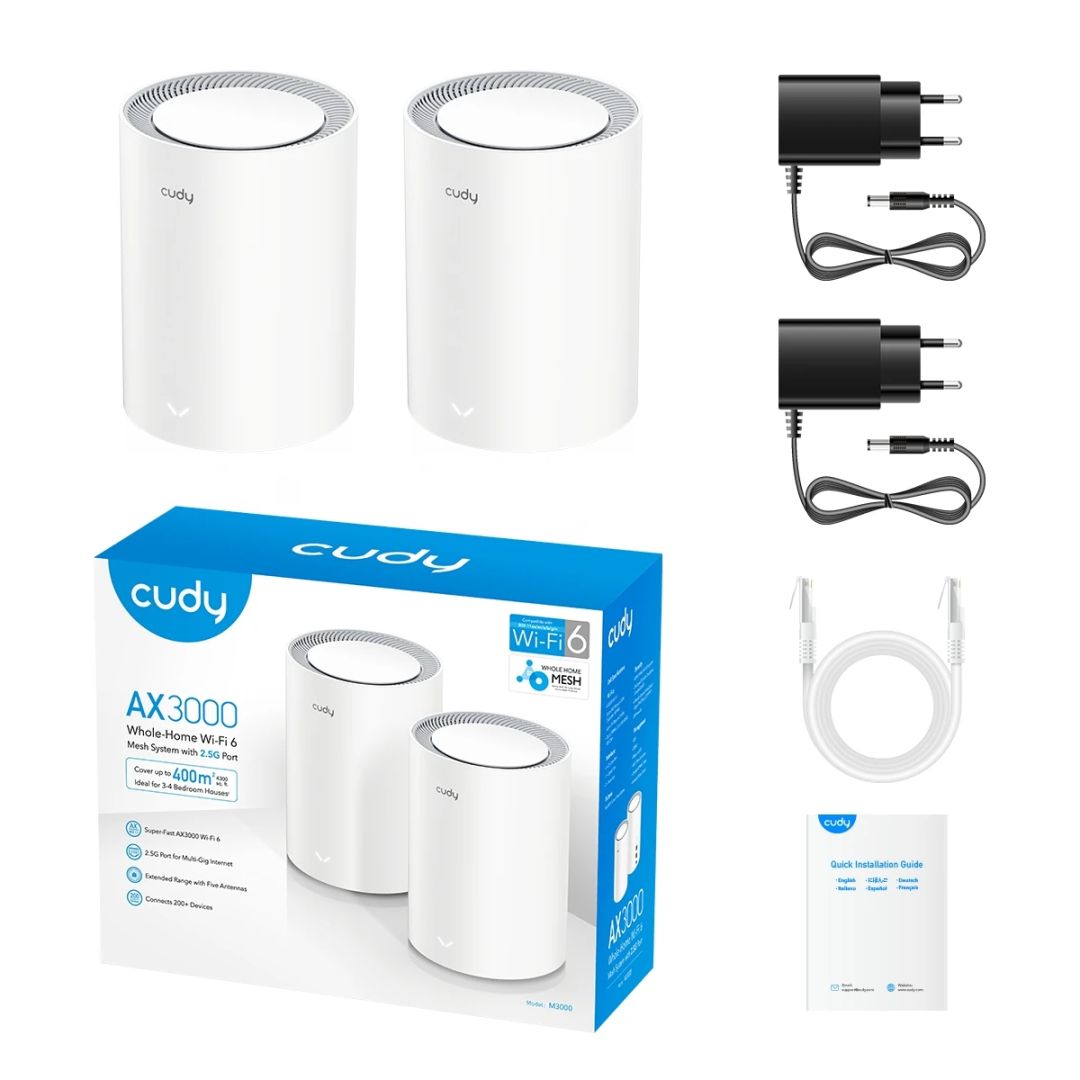 Cudy M3000 AX3000 2.5G Dual Band Wi-Fi 6 Mesh System White (2-pack)