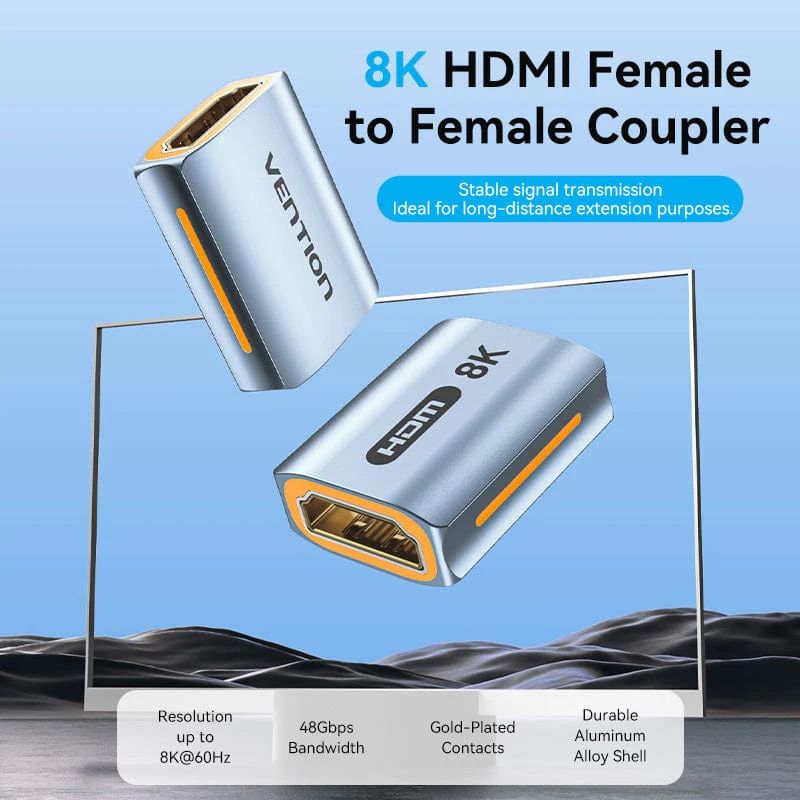 Vention HDMI-A Female to Female 8K Adapter Gray Aluminum Alloy Type