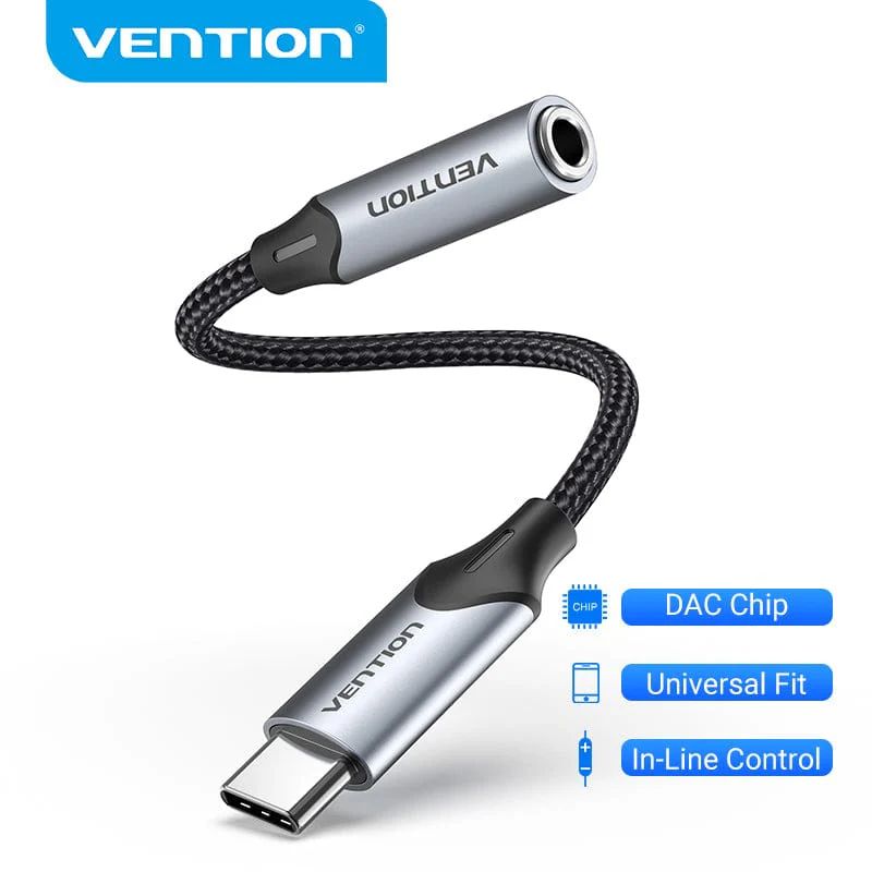 Vention USB-C Male to 3.5MM Earphone Jack With DAC Adapter Grey