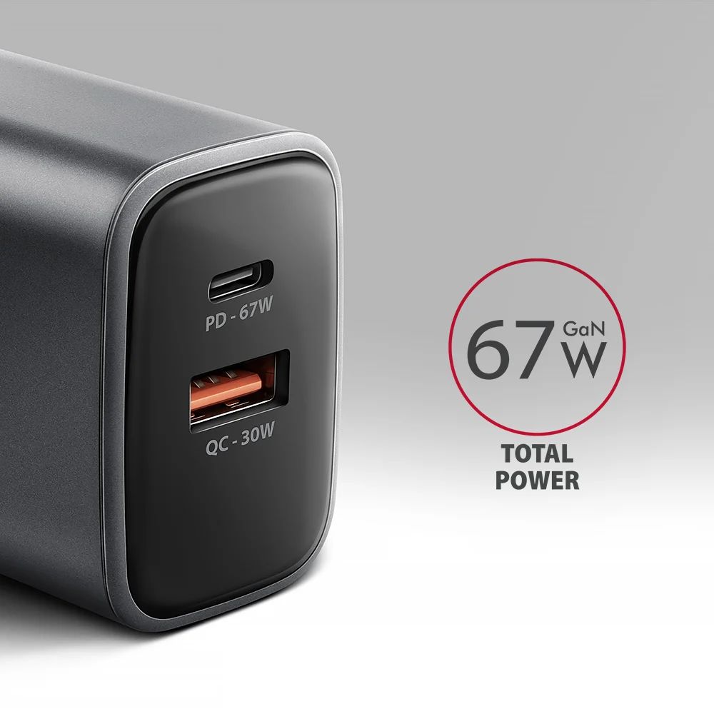 AXAGON ACU-PQ67 PD3.0 & QC4+ 2xOUTPUTS wall charger 67W Black