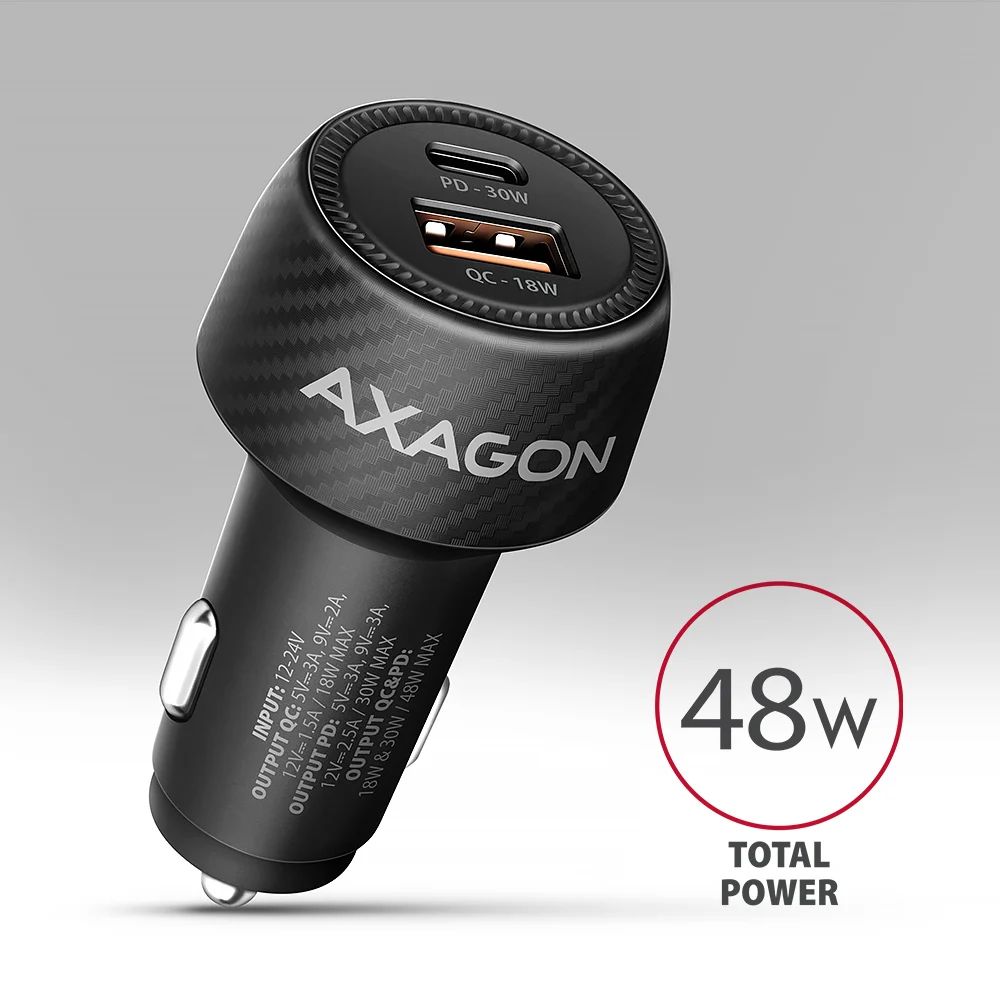 AXAGON PWC-PQ48 PD3.0 & QC4+ 2xOUTPUTS car charger 48W Black