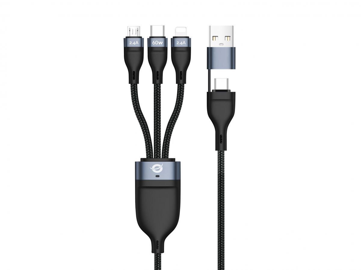 Conceptronic  ETTA05B15 3-in-1 60W Fast Charging Data Cable 1,5m Black