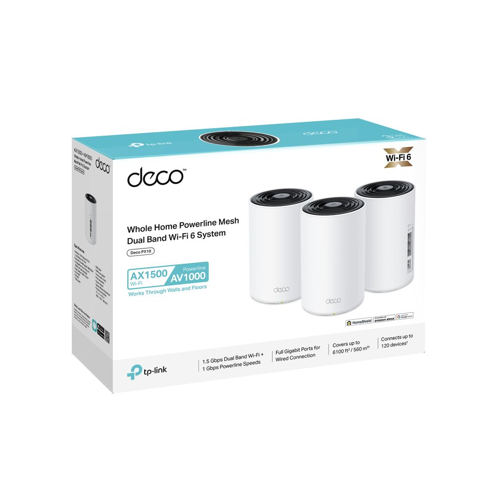 TP-Link Deco PX10 AX1500 + AV1000 Whole Home Powerline Mesh WiFi 6 System (3 Pack) White