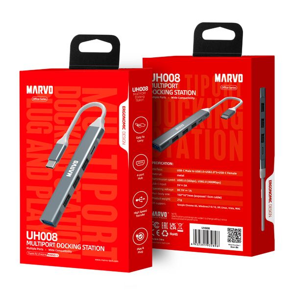 Marvo 5-portos USB2.0 HUB Grey