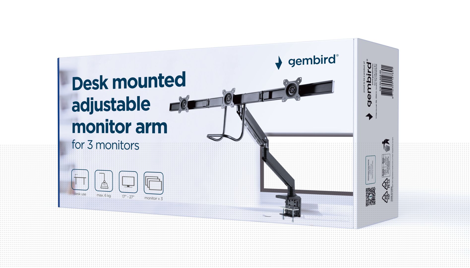 Gembird MA-DA3-03 Desk mounted adjustable monitor arm for 3 monitors 17