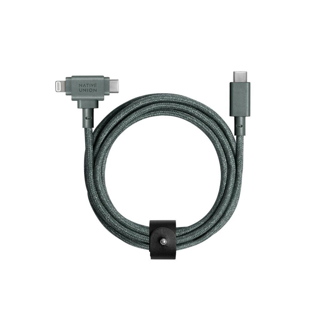 Native Union Belt Cable Duo USB-C to USB-C, Lightning 1,5m Slate Green