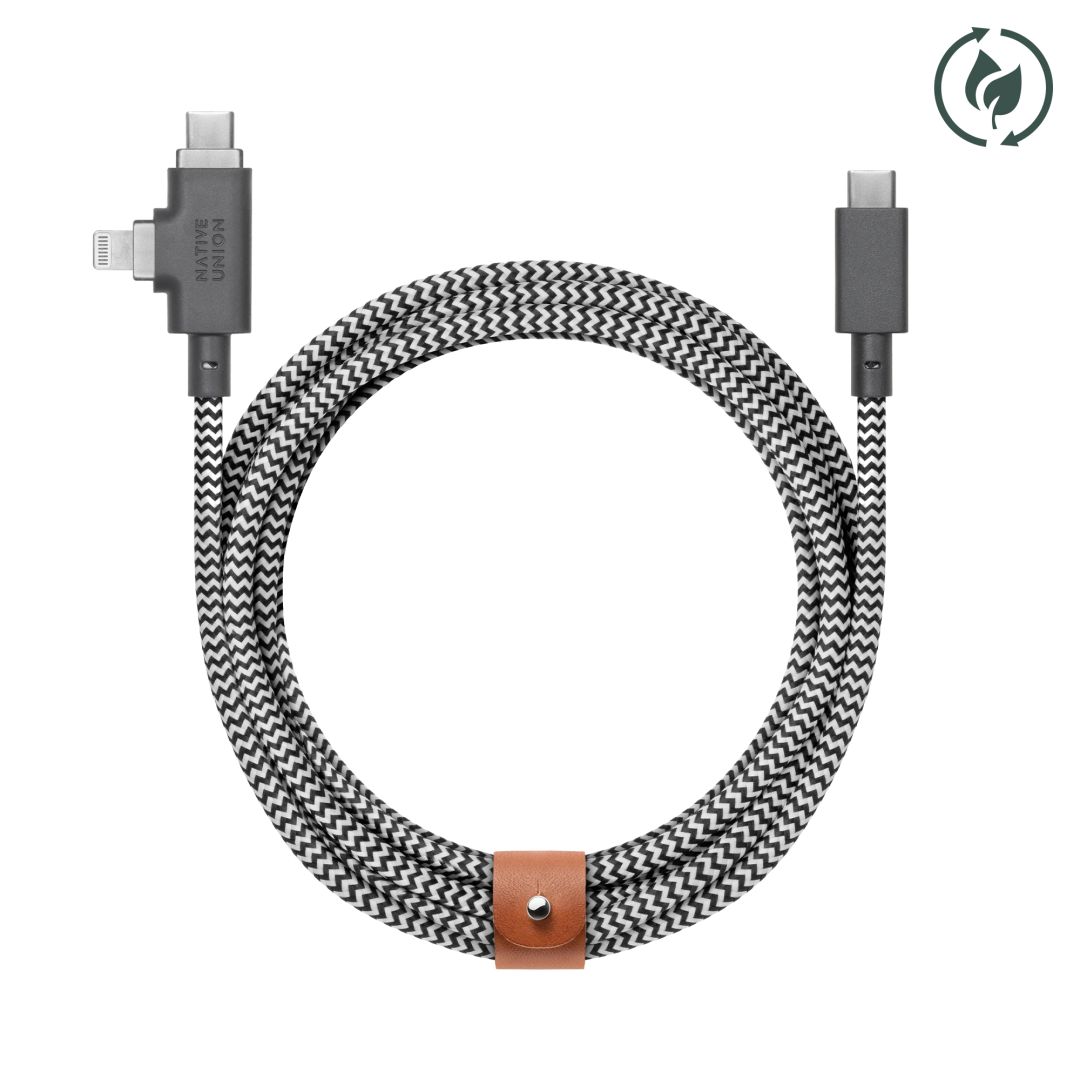 Native Union Belt Duo Pro USB-C to USB-C, Lightning cable 2,4m Zebra