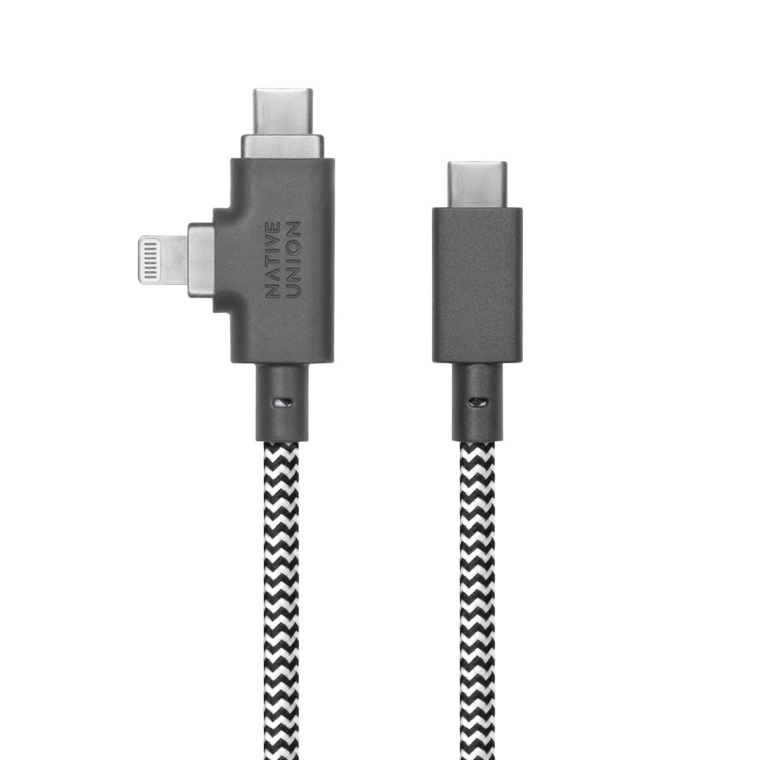 Native Union Belt Duo Pro USB-C to USB-C, Lightning cable 2,4m Zebra
