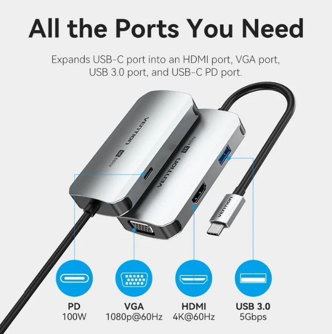 Vention 4-in-1 USB-C Docking Station Silver