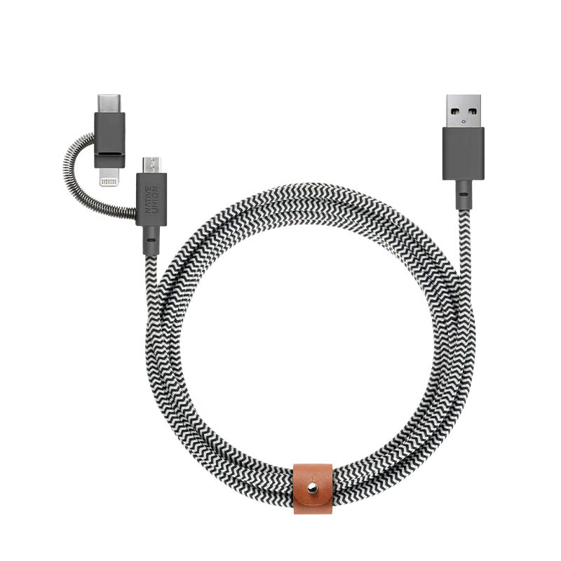 Native Union Belt Cable Universal USB-A to USB-C, Micro USB, Lightning 2m Zebra