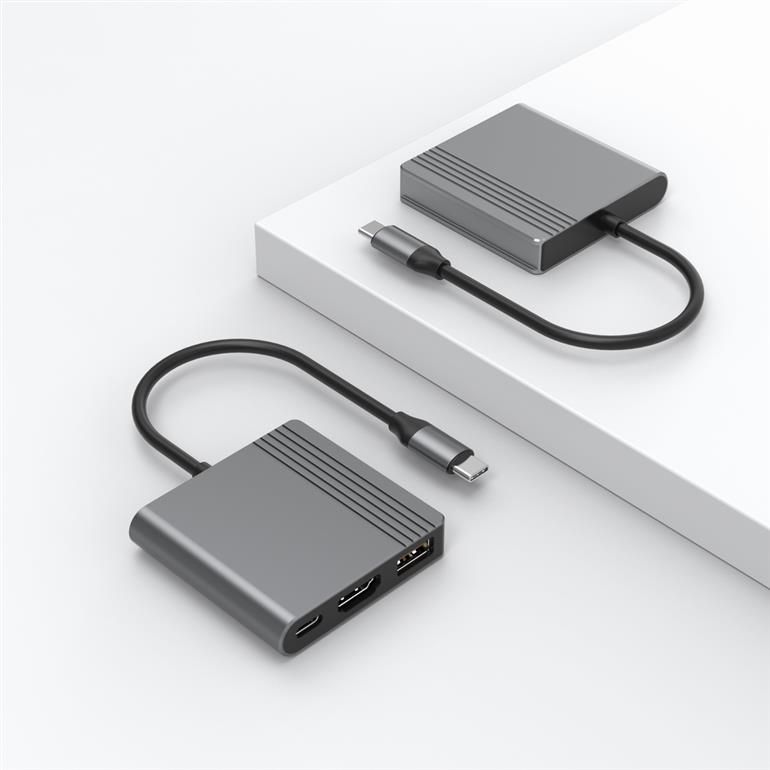 Gembird A-CM-COMBO3-05 USB Type-C 3-in-1 Multi-Port Adapter Space Grey