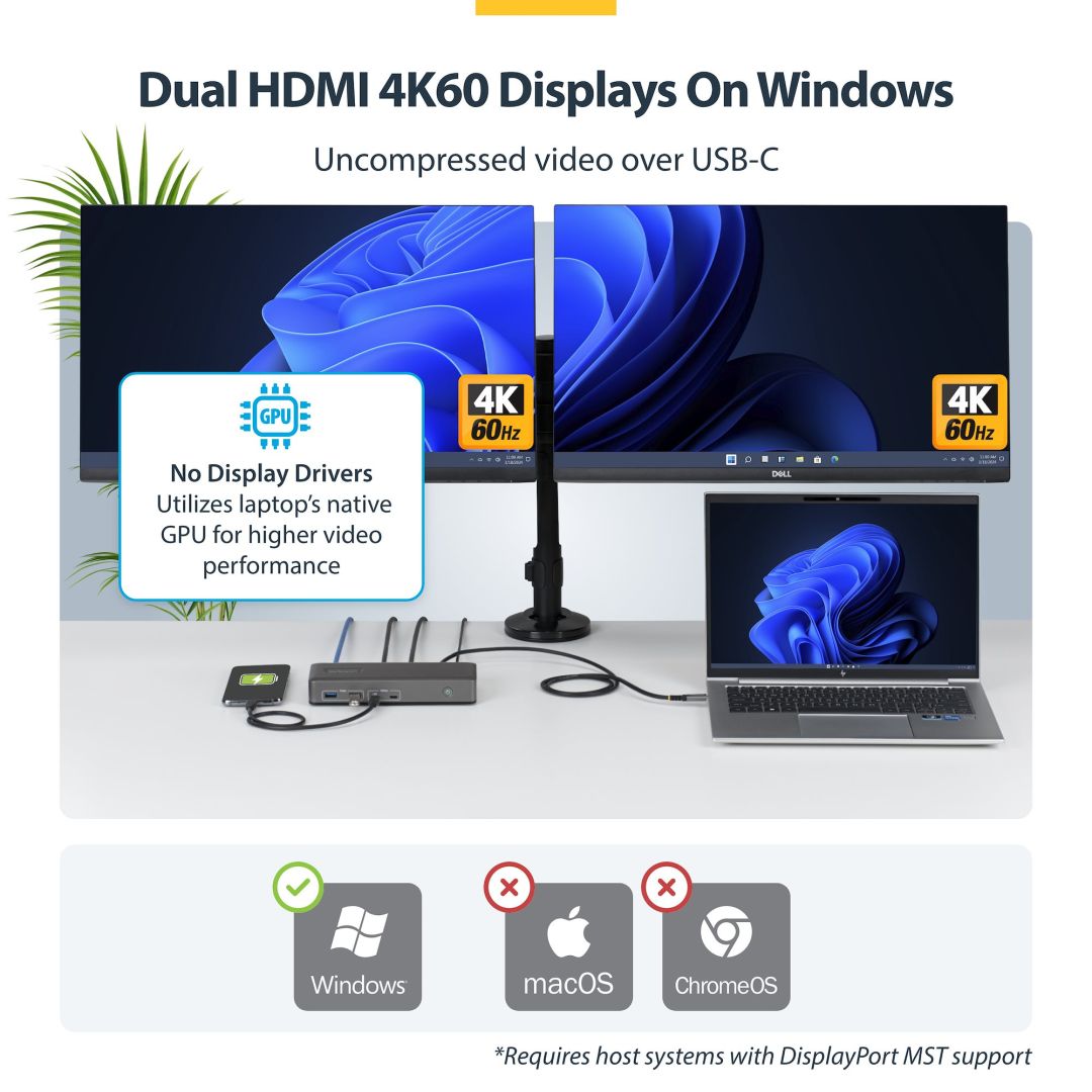 Startech Dual-Monitor USB-C Docking Station Space Gray