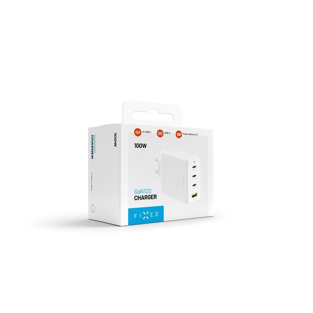 FIXED hálózati töltő 3xUSB-C 1xUSB-A kimenet, GaN technológia,PD 3.0, 100W, fehér