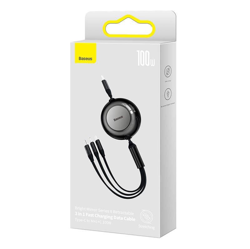 Baseus Bright Mirror 4, USB-C 3 az 1-ben kábel mikroUSB/Lightning/USB-C, 100W / 3.5A, 1,1m Black