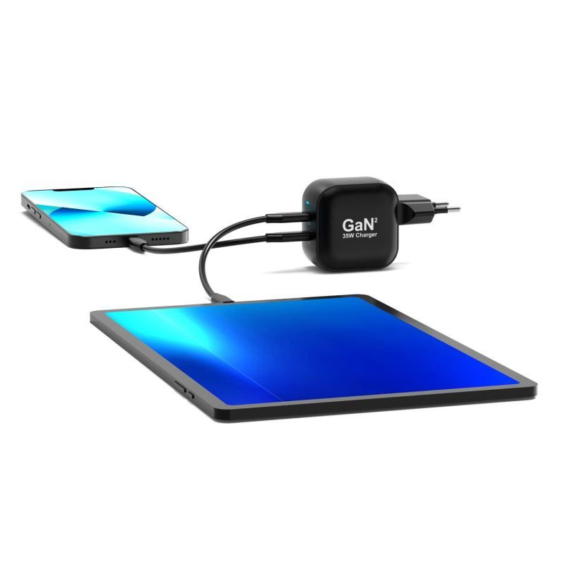 Port Designs GaN2 PD 35W Wall Charger with 2M USB-C cable Black