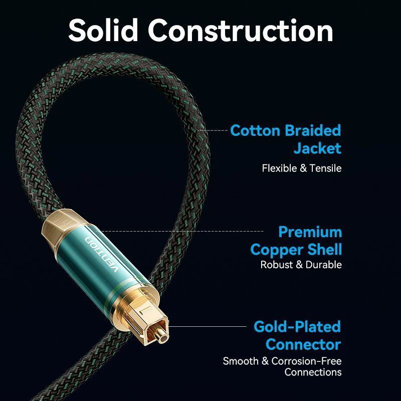 Vention Toslink optical audio cable braided 3m Green Copper