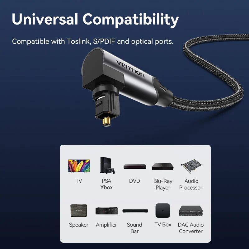 Vention Toslink optical audio cable braided 5m Black
