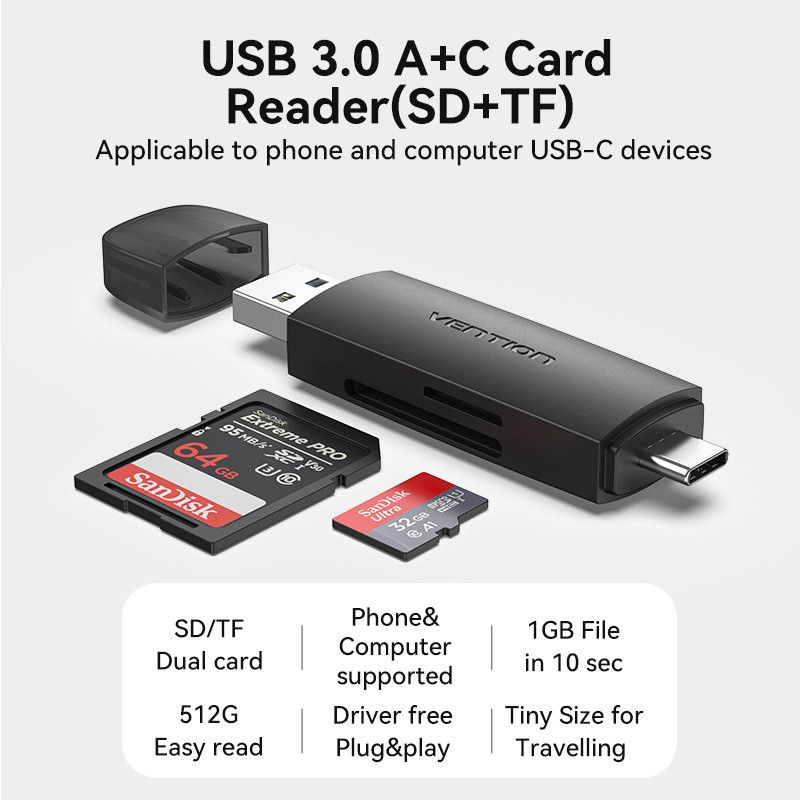 Vention CLKB0 USB3.0 Card Reader Black