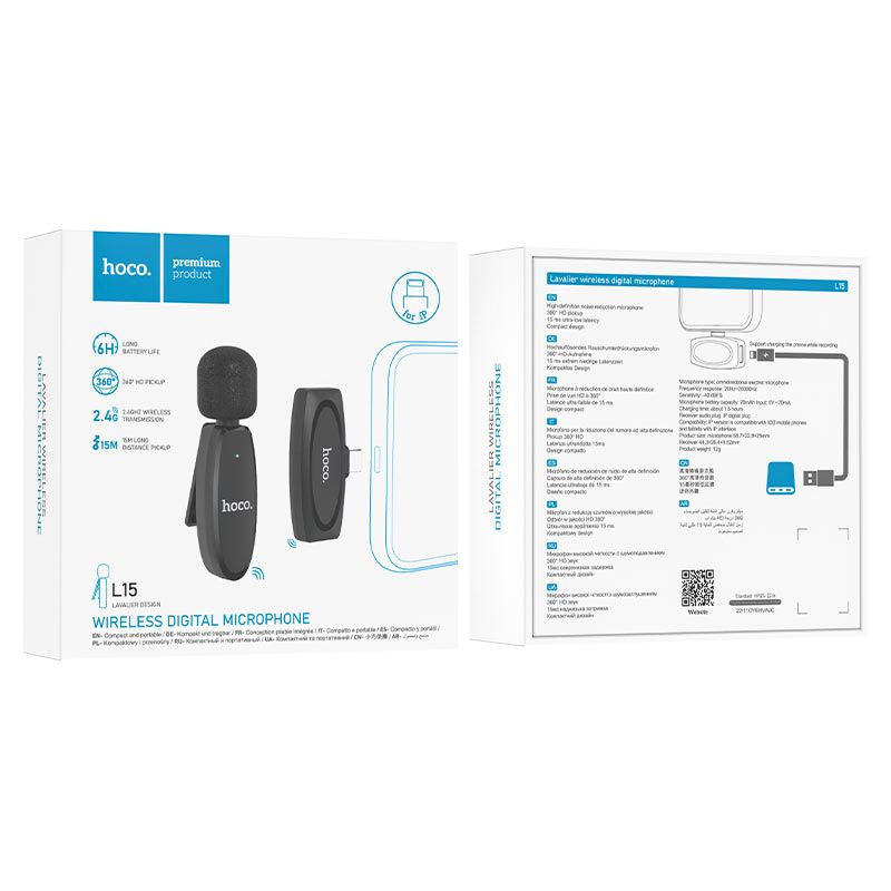 Hoco L15 Crystal Wireless microphone Black