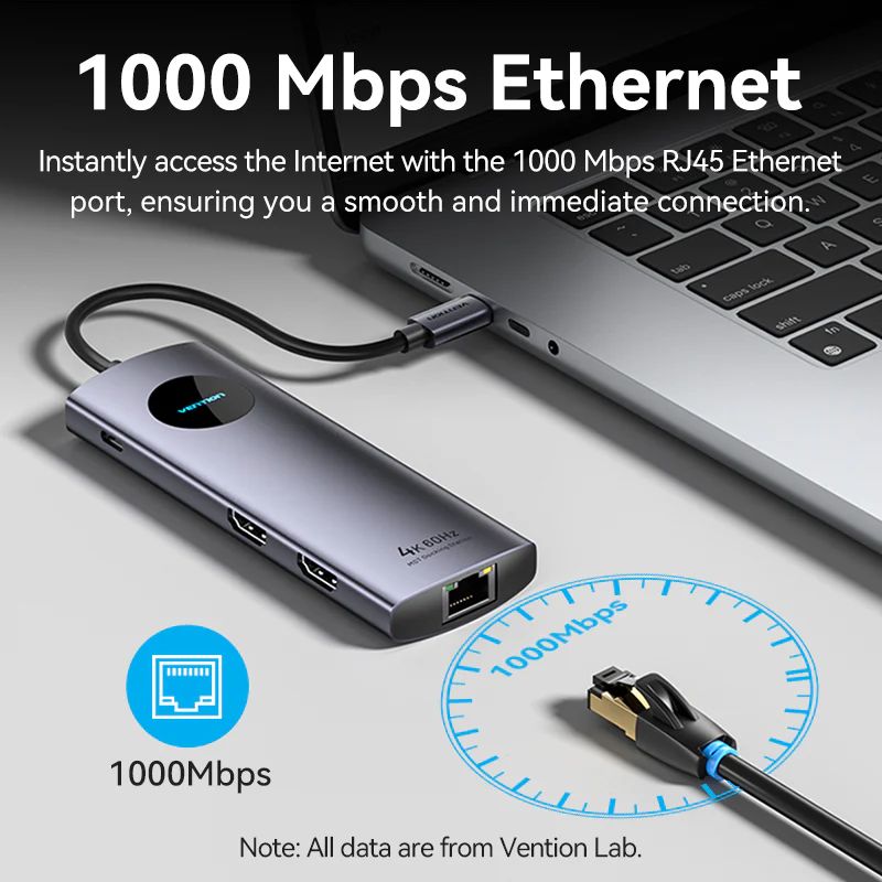 Vention 9-in-1 USB-C MST Docking Station Grey