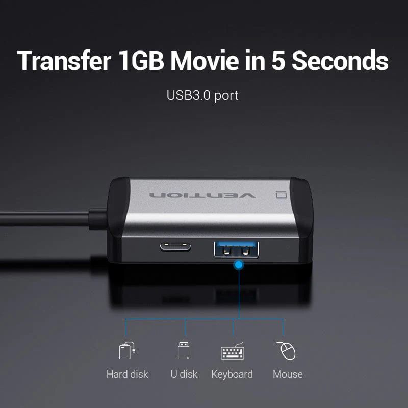 Vention  4-in-1 USB-C Docking Station Grey