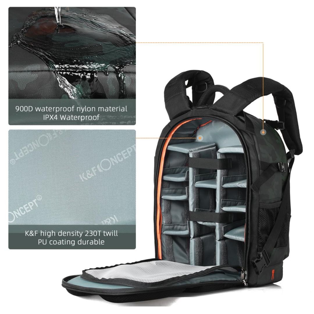 K&F Concept Multifunctional Large DSLR Camera Backpack 25L Patterned