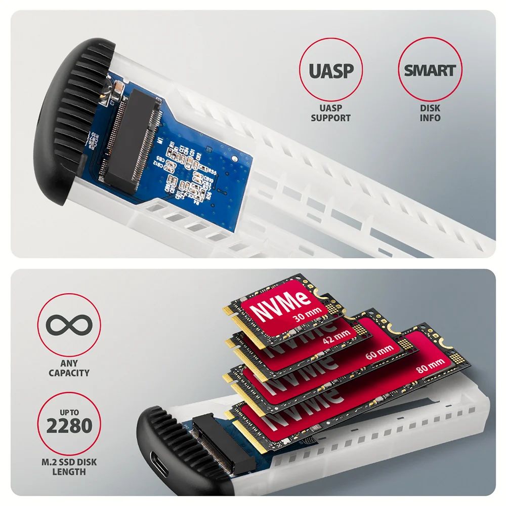 AXAGON EEM2-SC USB-C 10Gbps M.2 NVMe SSD RIBBED Box