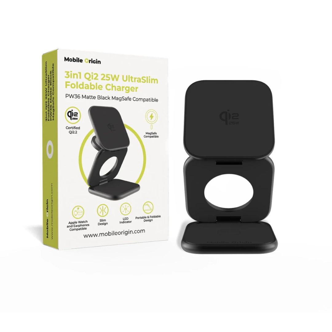 Mobile Origin PW36 3in1 Qi2 25W UltraSlim Foldable Charger Matte Black
