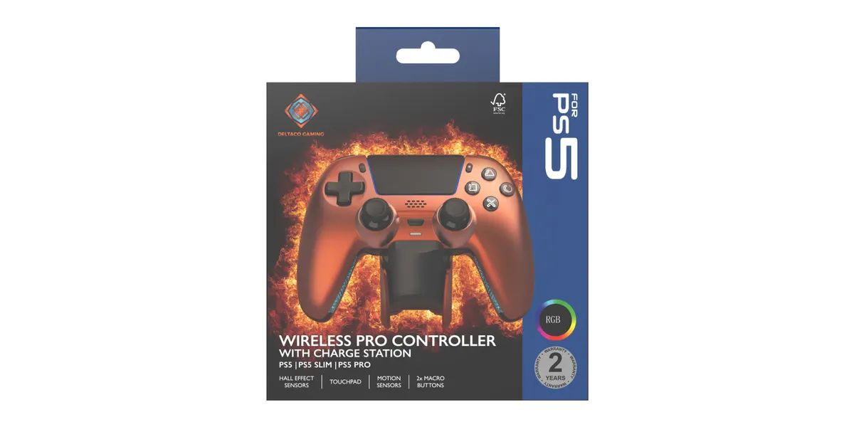 Deltaco Wireless Pro PS5 Gamepad with Charge Station Orange