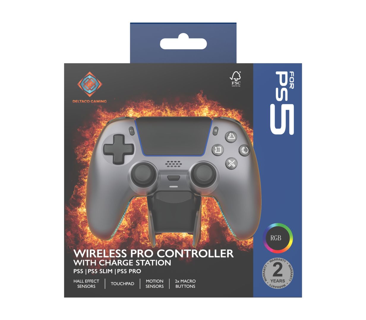 Deltaco Wireless Pro PS5 Gamepad with Charge Station Steelgray