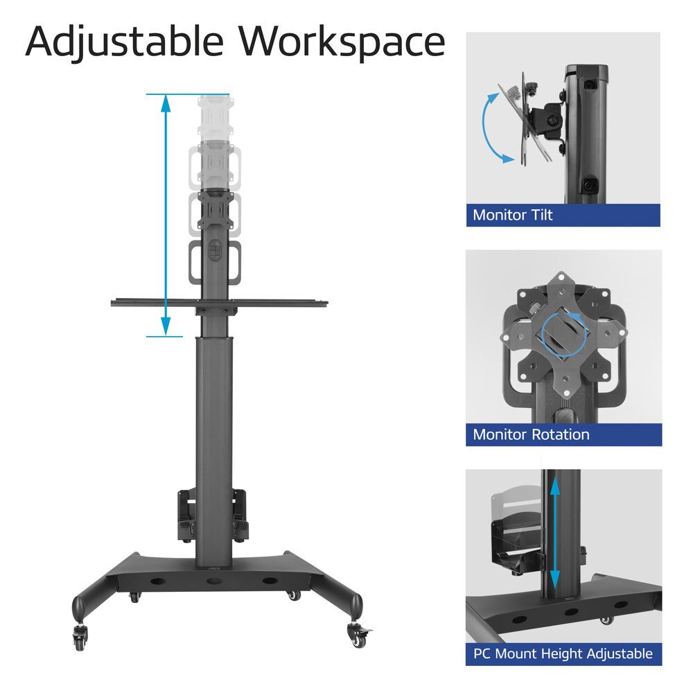 ACT Mobile Workstation for a single monitor with CPU mount keyboard and mouse tray Black