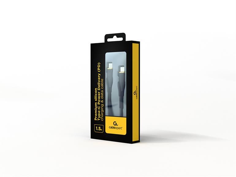 Gembird CC-USB2S-CMCM-1.5M-BK Premium silicon Type-C Power Delivery (PD) charging & data cable 1,5m Black