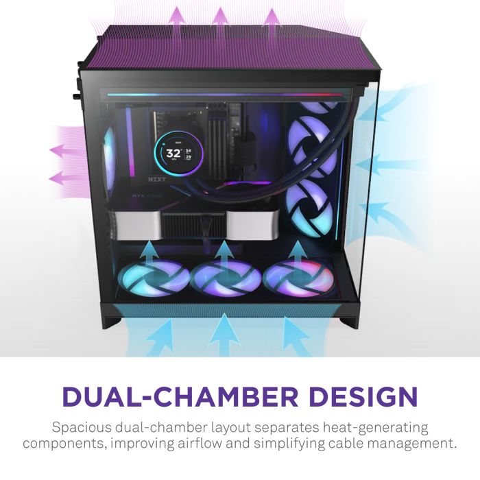 NZXT H9 Flow RGB (2025) Tempered Glass Black
