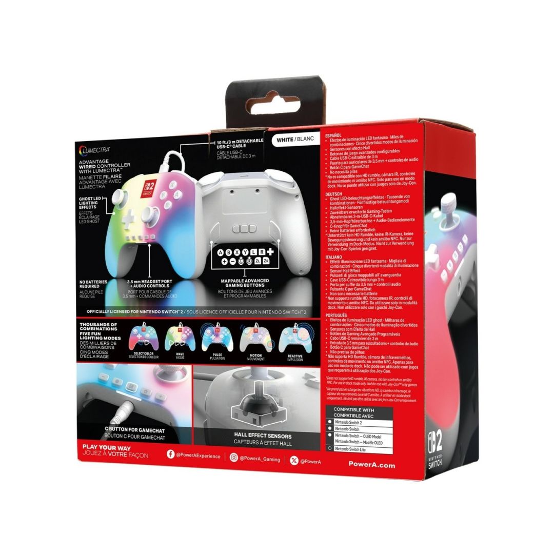 PowerA Advantage Wired Controller for Nintendo Switch 2 Gamepad Lumectra White