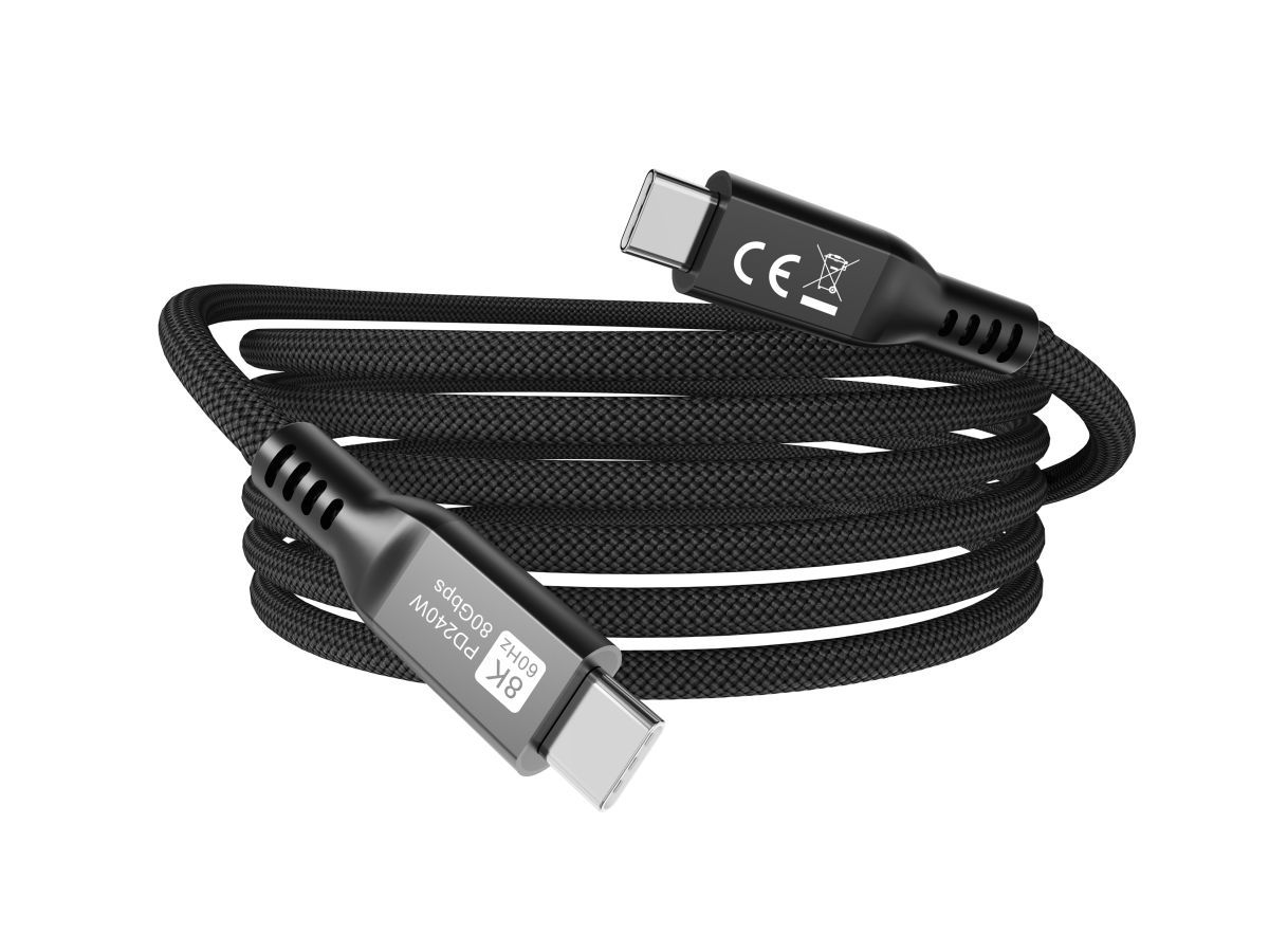 EQuip USB4 Cable USB-C Male to USB-C Male 2.0m 80Gbps PD 3.1 240W 8K/60Hz Thunderbolt 3/4 Compatible Black