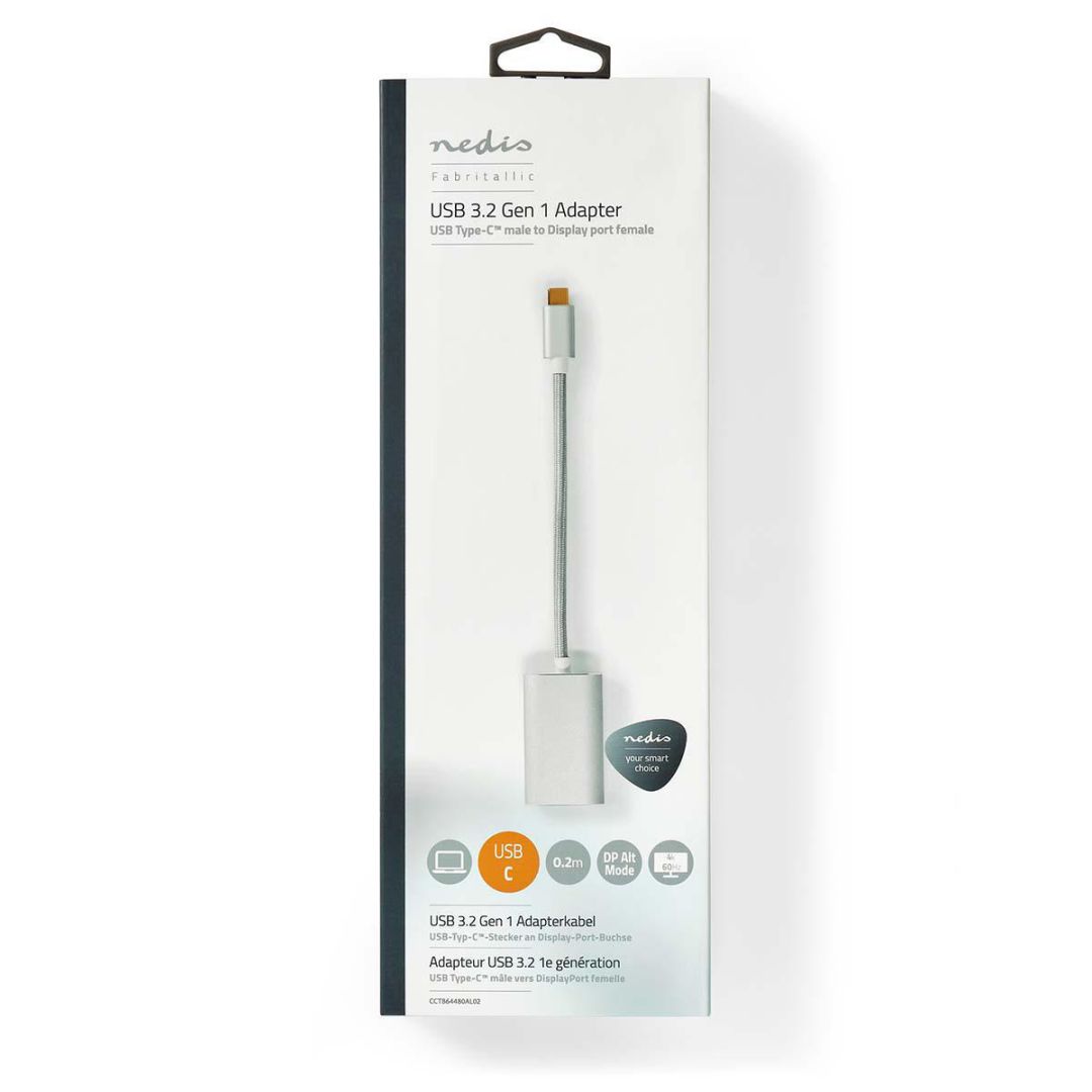 Nedis USB 3.2 Gen 1 USB-C Male - DisplayPort Female USB-C Female 4K60Hz Power delivery 0,20m Grey
