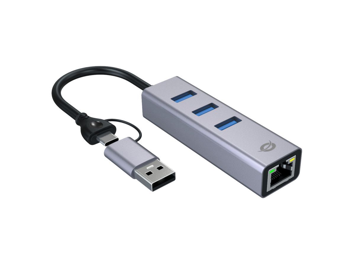 Conceptronic  ABBY25G USB-C to Gigabit Network Adapter with 3-Port USB Hub