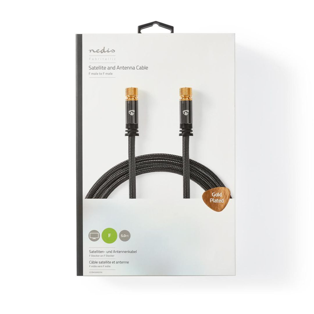 Nedis F Male - F Male Satellite & Antenna Cable 5m Gun Metal Grey