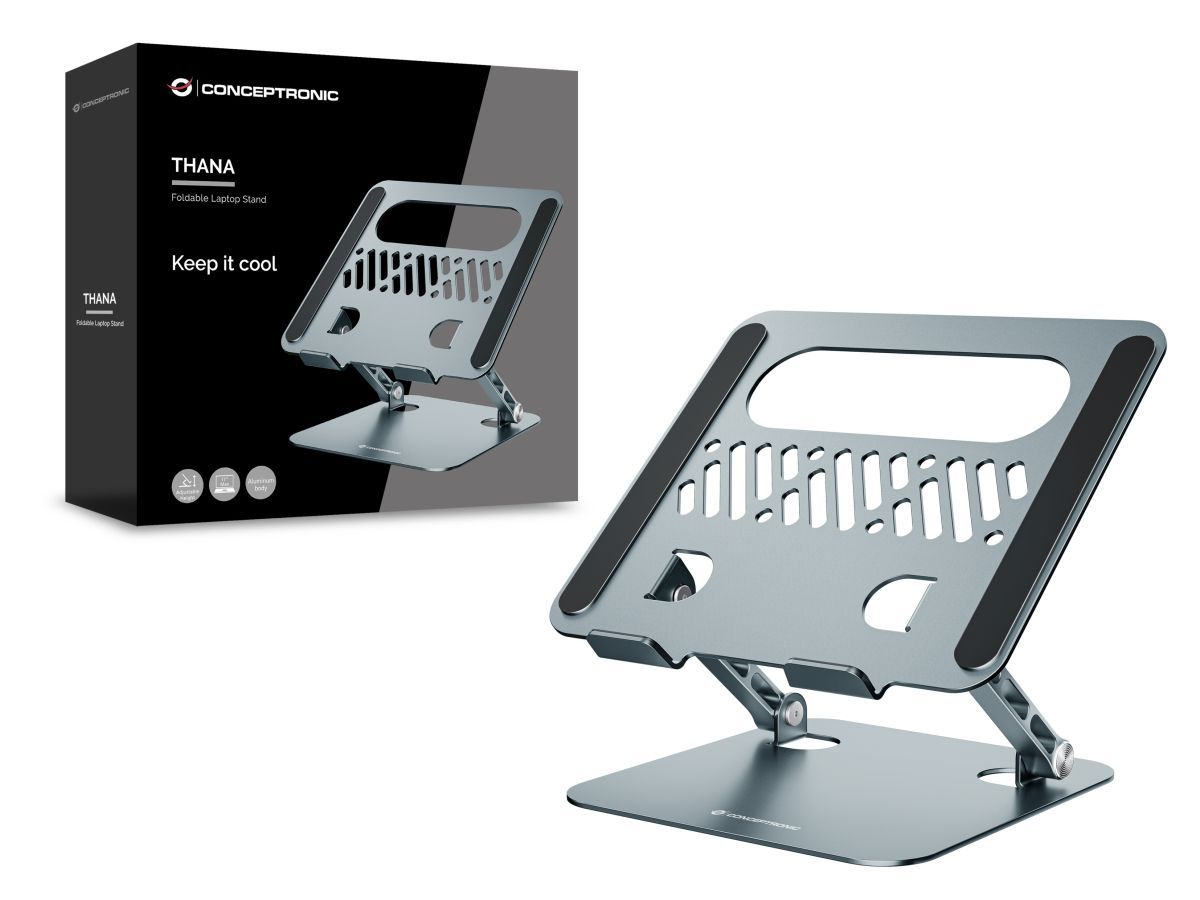 Conceptronic  THANA10G Foldable Laptop Stand Adjustable Height Grey