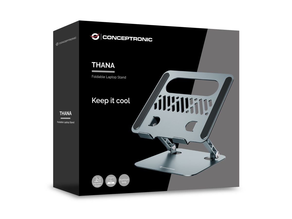 Conceptronic  THANA10G Foldable Laptop Stand Adjustable Height Grey