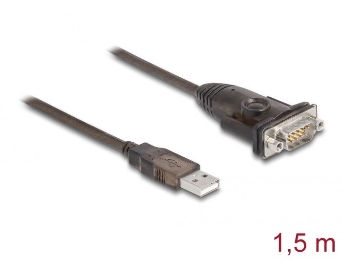 DeLock Adapter USB 2.0 Type-A to 1 x Serial RS-232 D-Sub 9 pin male with nuts 1,5m