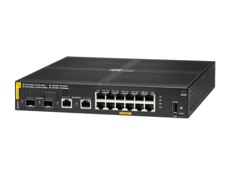 HP Aruba Networking CX 6000 12p 10M/100M/1G Class4 PoE 2p SFP 1G 139W Switch Black
