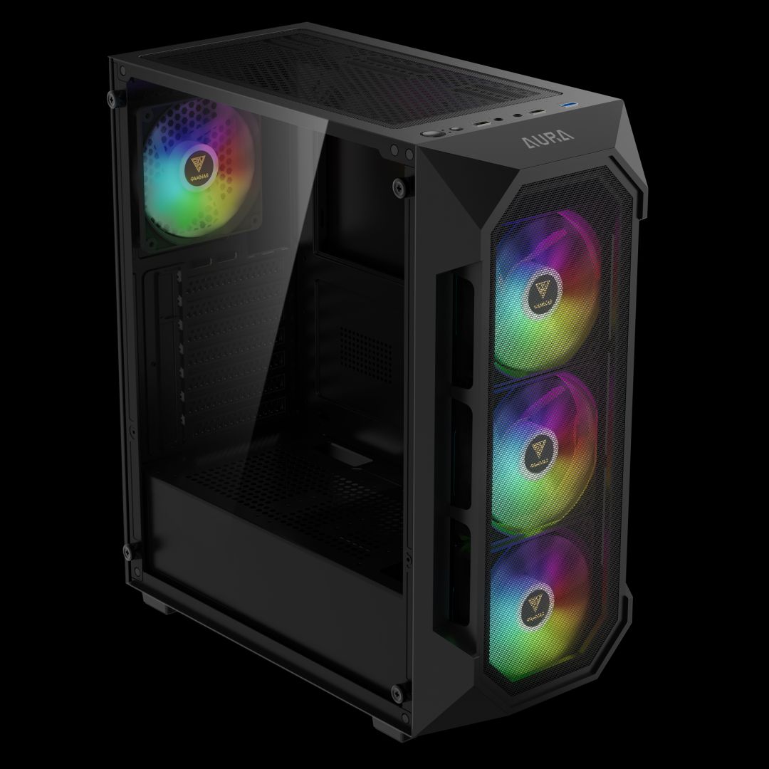 Gamdias Aura GC1 Elite ARGB Tempered Glass Black