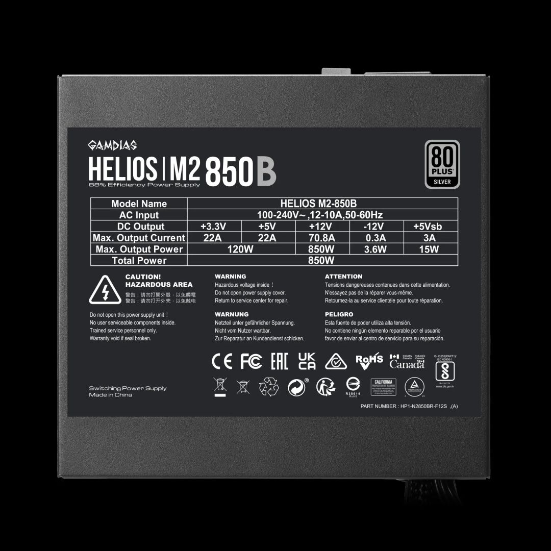 Gamdias 850W 80+ Silver HELIOS M2-850B