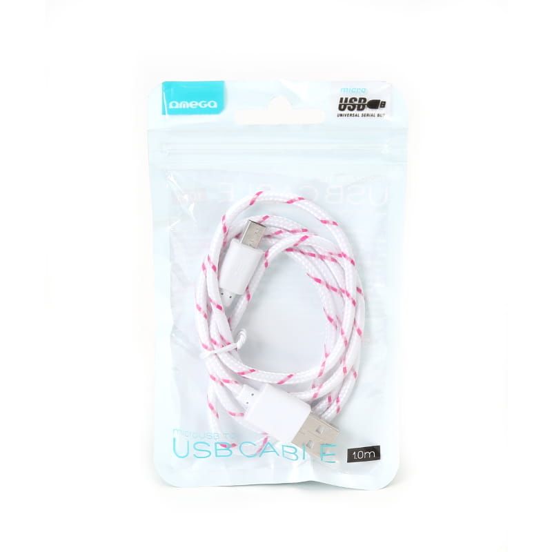 Platinet Omega Fabric Braided microUSB to USB Cable 1m White