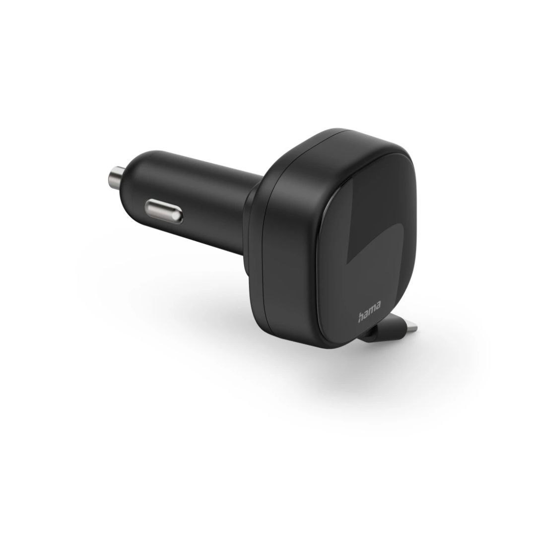 Hama Car Fast Charger 2xUSB-C Retractable Charging Cable PD 30W Black
