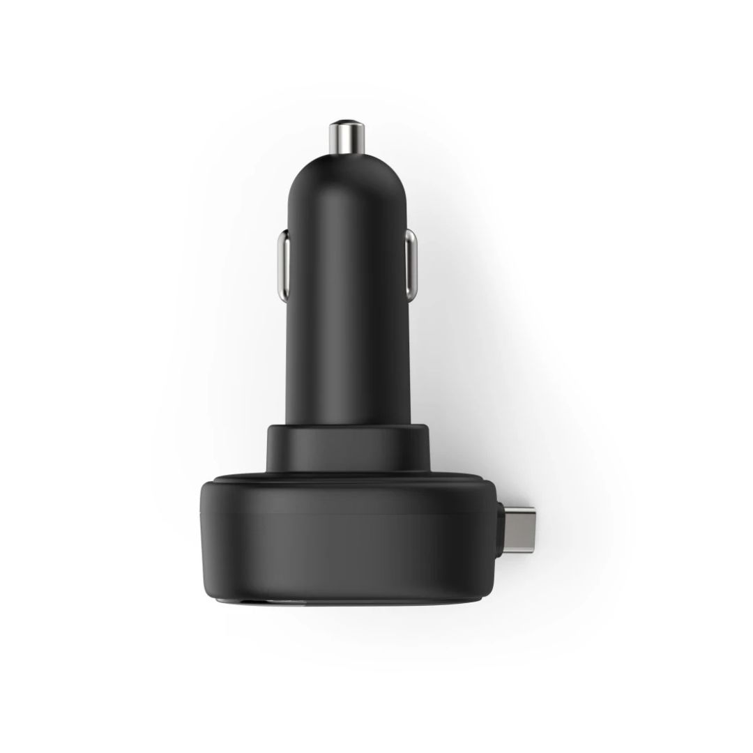 Hama Car Fast Charger 2xUSB-C Retractable Charging Cable PD 30W Black