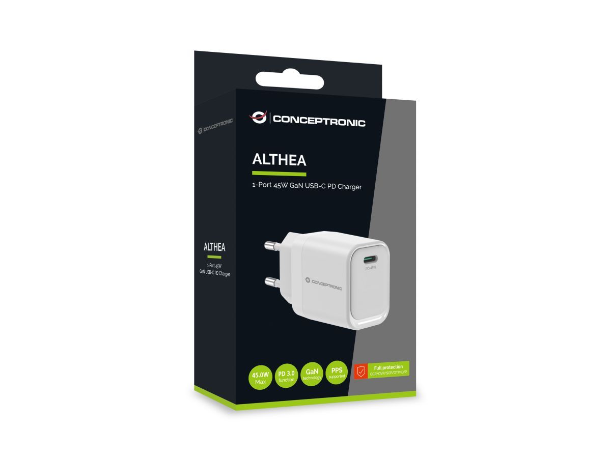 Conceptronic  ALTHEA19W45 1-Port 45W GaN USB-C PD Charger White