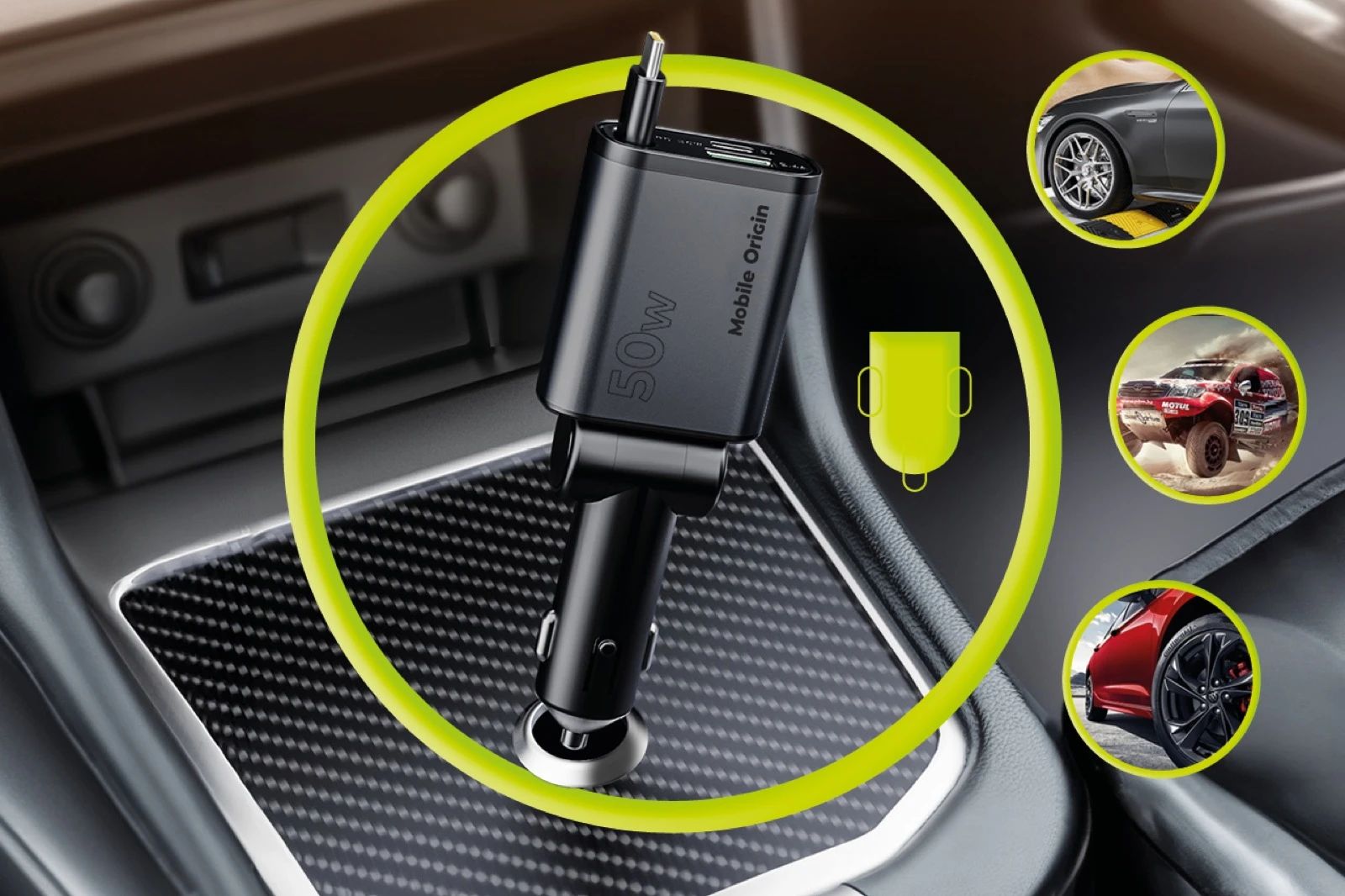 Mobile Origin 3in1 50W Car Charger CA27 - USB-C + USB-A, USB-C Space Gray